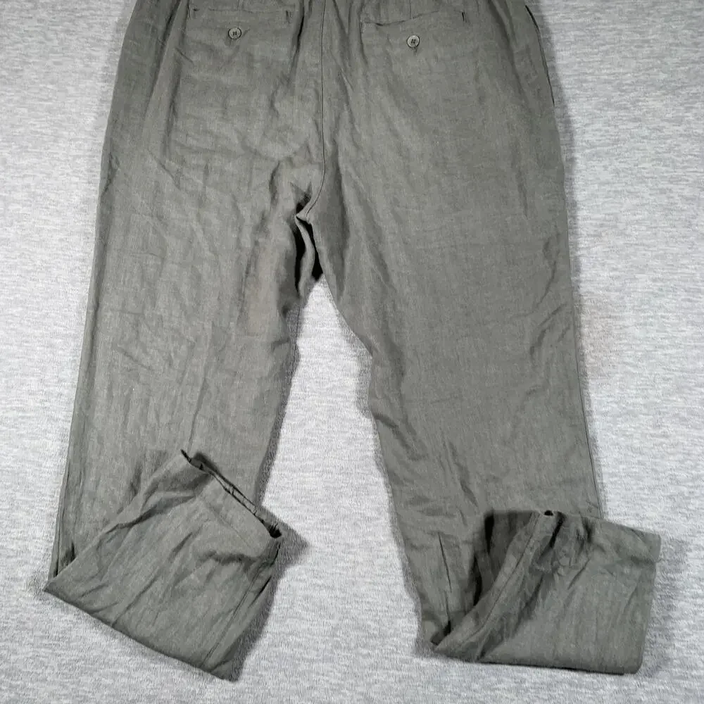 Onia Pants Mens XL Green Linen Viscose Elastic Waist Straight Leg Chino Casual